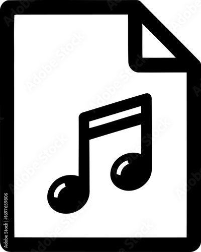 Simple music note on paper document icon