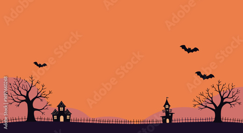 Halloween Night Scene with Ghost and Haunted House