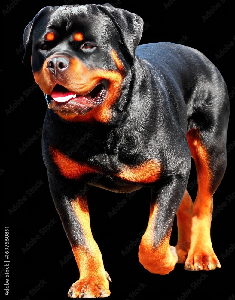 Fototapeta premium Black and tan Rottweiler, standing, alert