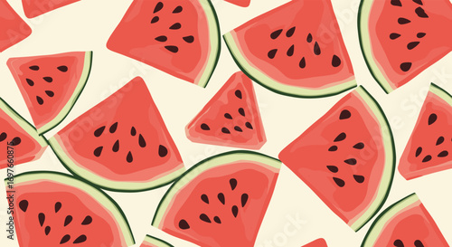 Vibrant summer watermelon slices pattern fresh juicy fruit design