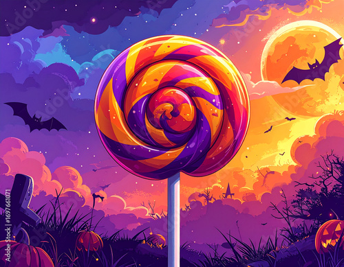 halloween night scene with pumpkins candy