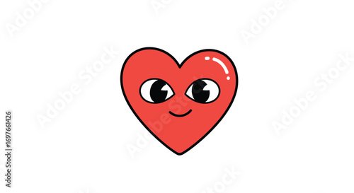 A cheerful red heart character with big expressive eyes and a contagious smile on a white background animated graphic