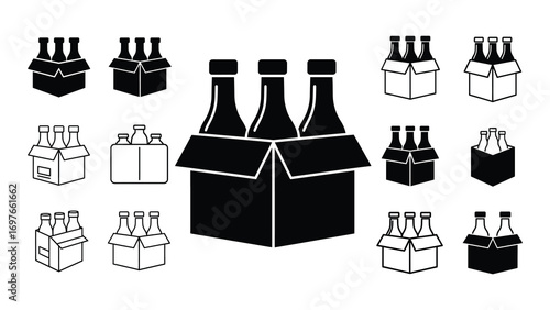 Six pack of beer bottles in box for design