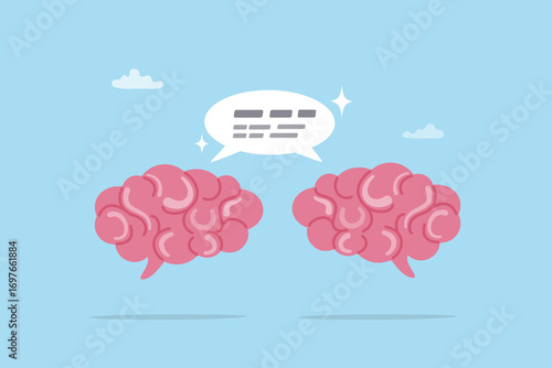 Communicate information, discussion or debate with reason, understanding talk, effective communication, result or knowledge sharing, human brain communicate by talking speech bubble discussion.