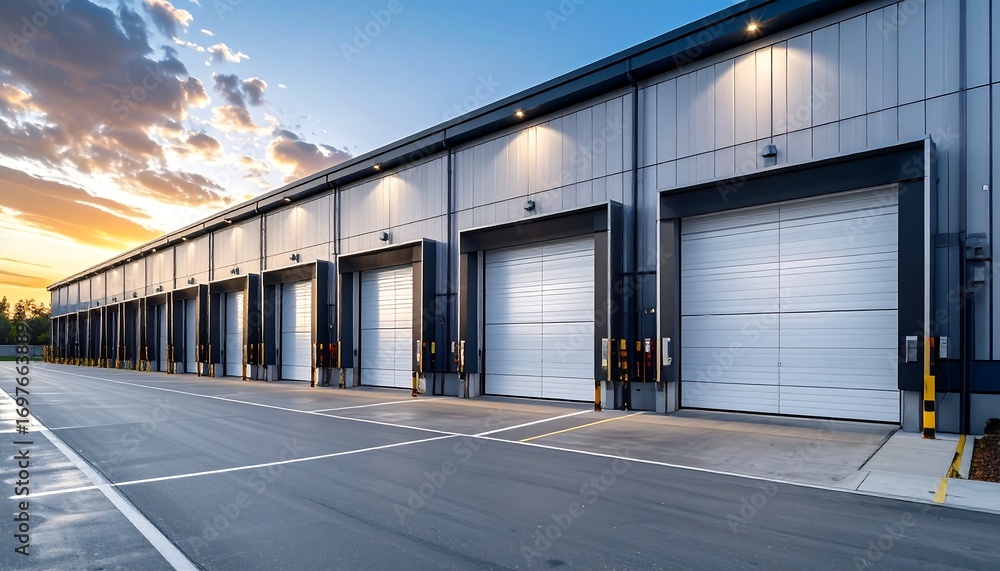 Obraz premium Modern warehouse at sunset