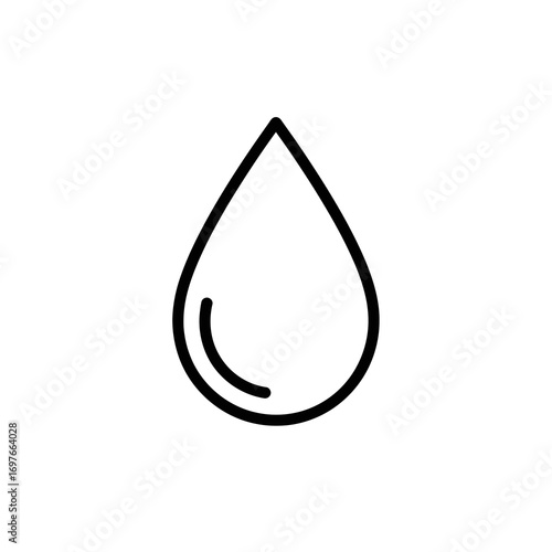 Simple black outline of a water drop silhouette isolated on white background