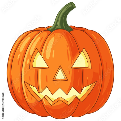 Jack o lantern with carved face silhouette isolated on white background