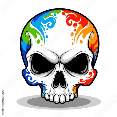 Colorful abstract skull silhouette isolated on white background