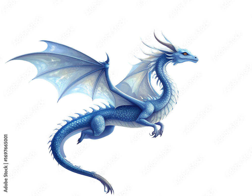 Obraz premium Majestic white dragon flying in a starry night sky with a full moon isolated on transparent background