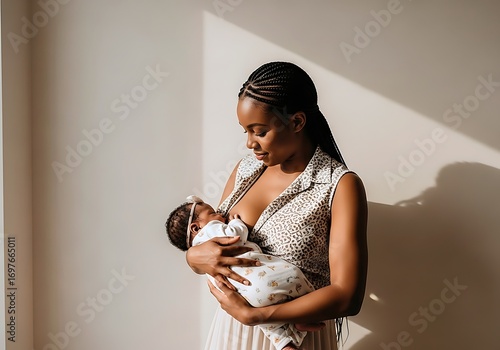 A Loving Black Mother Breastfeeds Her Newborn Baby, Capturing An Intimate Moment Of Maternal Bonding And Nurturing Care.