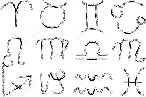 black color abstract stroke lines pattern astrology signs