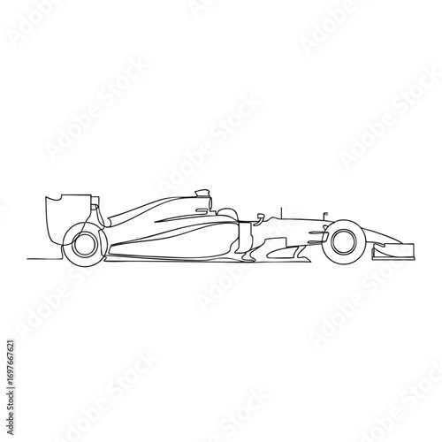 Continuous oneline drawing of a modern Formula 1 race car in side profile.