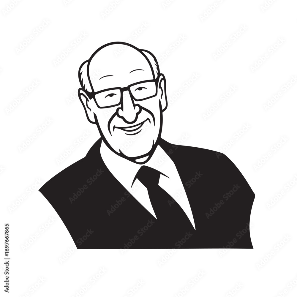 Old person in formal suit black and white vector illustration portrait elegant classic digital artwork Old person in formal suit black and white vector illustration portrait elegant classic digital artwork