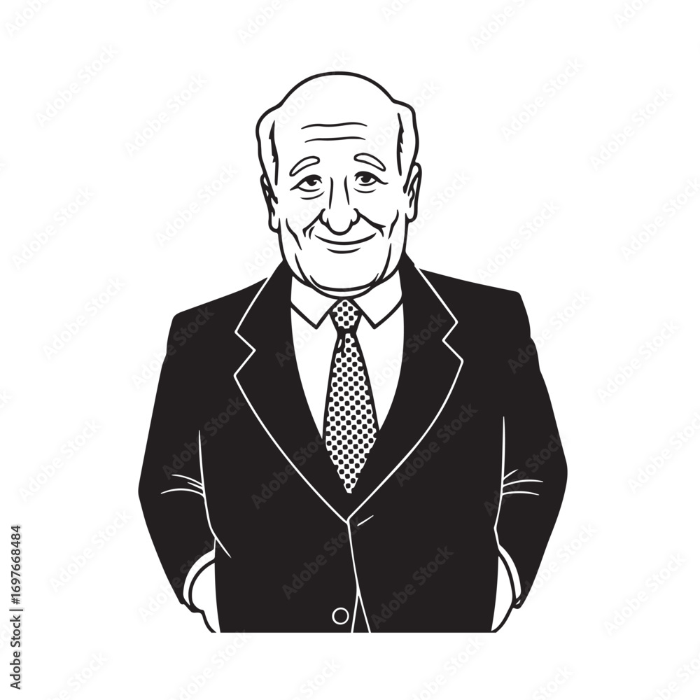 Old person in formal suit black and white vector illustration portrait elegant classic digital artwork Old person in formal suit black and white vector illustration portrait elegant classic digital artwork