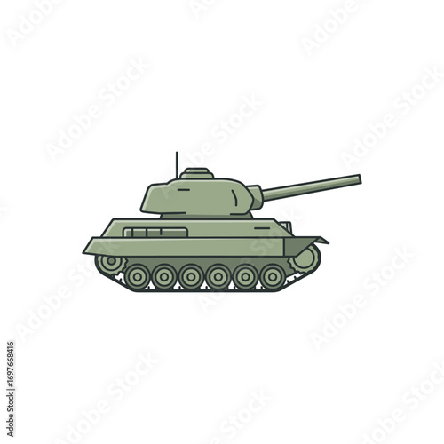 Illustration of green military tank with cannon – stock vector flat illustration