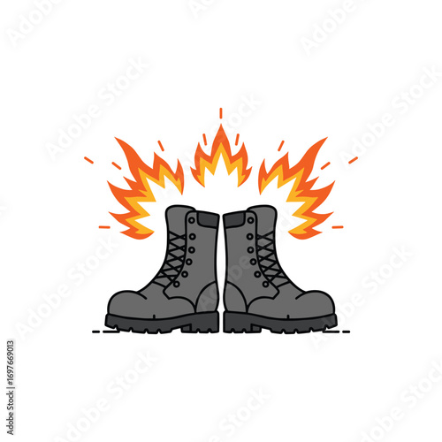 Black combat boots with flames illustration – stock vector flat illustration