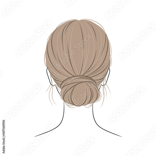 Elegant hairstyle illustration: female caucasian adult with blonde hair in a low bun – stock vector flat illustration