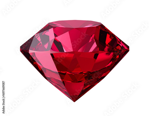 Shiny faceted red diamond fully visible isolated on transparent background PNG