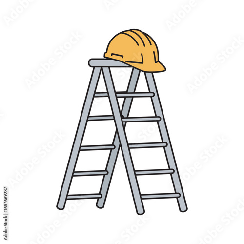 Yellow hard hat on stepladder – stock vector flat illustration
