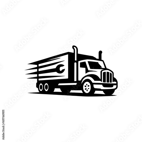 Truck with wrench logo design