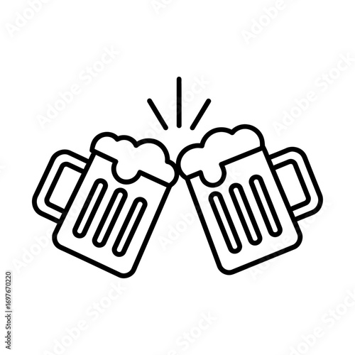 two clinking beer mugs line icon representing celebration and social drinking