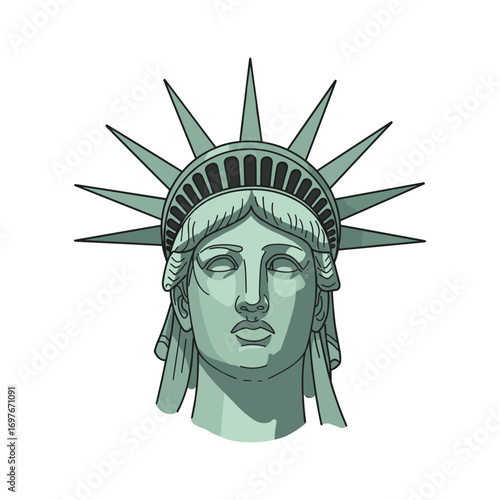 Statue of liberty head illustration with crown and spikes – stock vector flat illustration