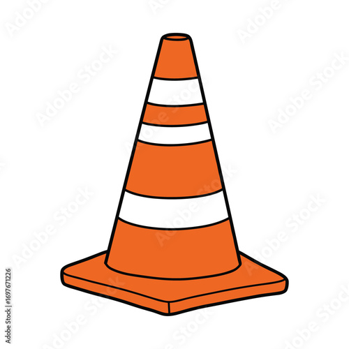 Orange traffic cone with white stripes – stock vector flat illustration