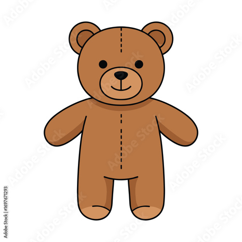 Adorable brown teddy bear with stitched details – stock vector flat illustration