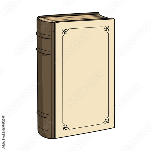 Antique hardcover book with blank cover and decorative border design – stock vector flat illustration