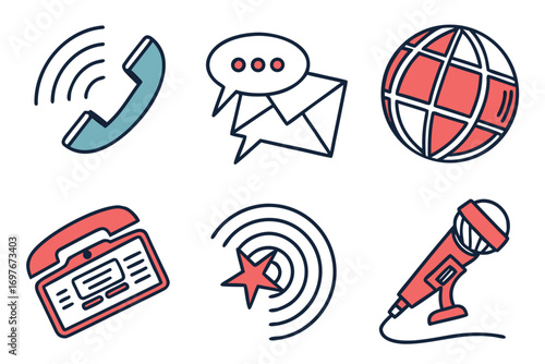 Communication methods doodle set, vector illustration