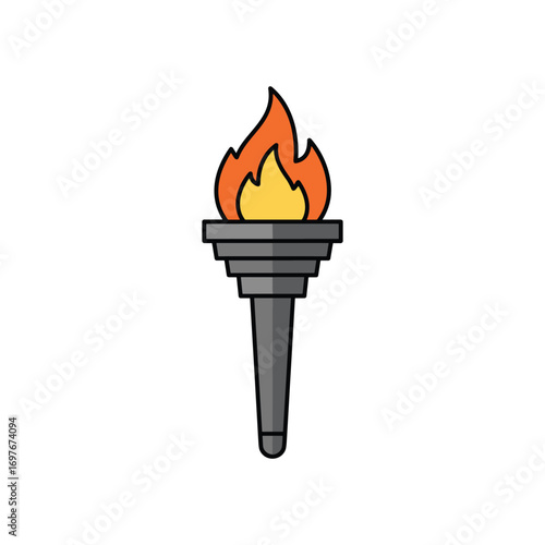 Simple torch icon with orange flame and gray base – stock vector flat illustration