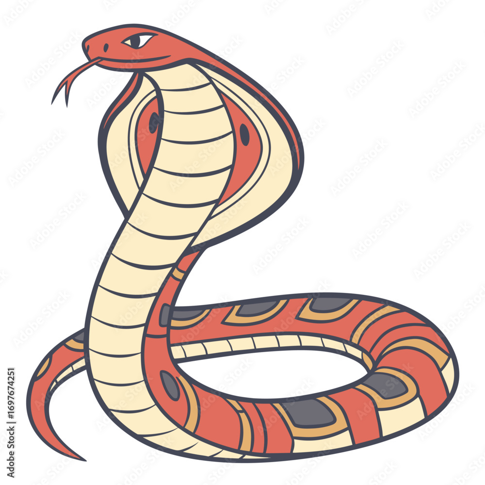 Fototapeta premium Cartoon cobra snake with hood illustration