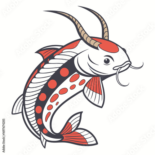 Illustration of a koi fish with horns
