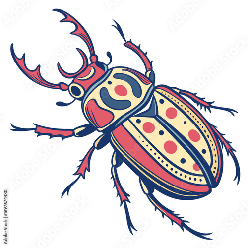 Illustration of a stag beetle with unique markings