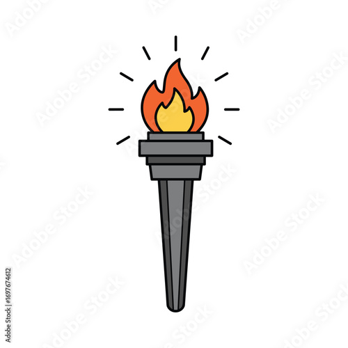 Simple flaming torch emitting light – stock vector flat illustration