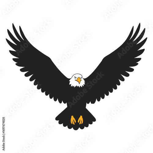 Illustration of a bald eagle with wings spread in flight – stock vector flat illustration