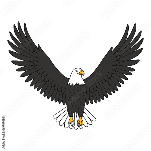 Majestic bald eagle with outstretched wings in flight against white background – stock vector flat illustration
