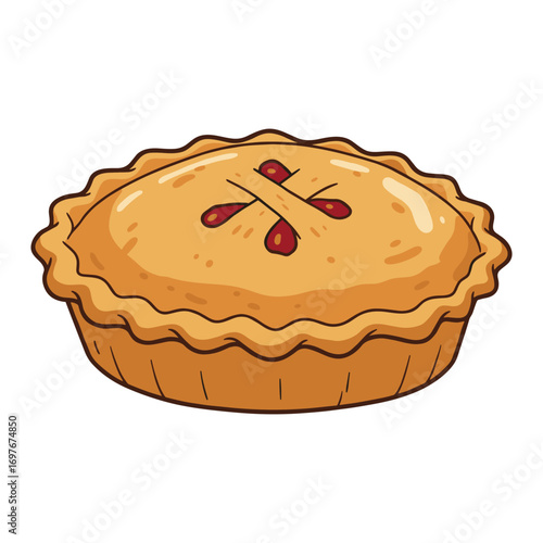 Delicious cartoon apple pie with flaky crust and decorative vents on top – stock vector flat illustration