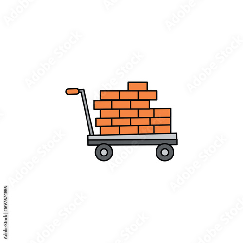 Hand cart loaded with bricks – stock vector flat illustration