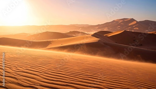 Fototapeta Naklejka Na Ścianę i Meble -  Desert Landscape at Sunset with Windblown Sand Dunes