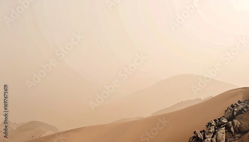 Fototapeta Naklejka Na Ścianę i Meble -  Desert Landscape with Hazy Mountains and Sand Dunes