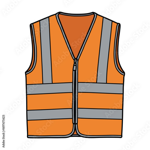 Orange reflective safety vest with gray stripes – stock vector flat illustration