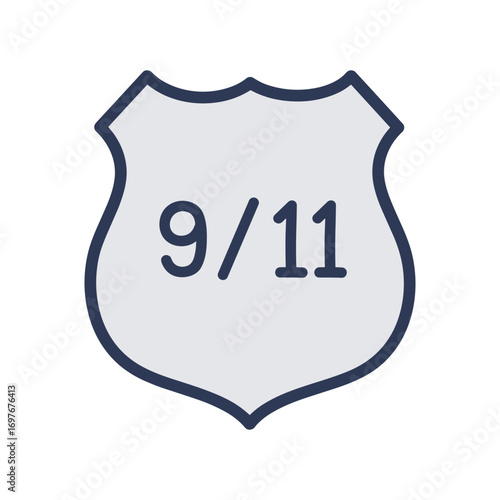 Shield with 9/11 commemoration design – stock vector flat illustration