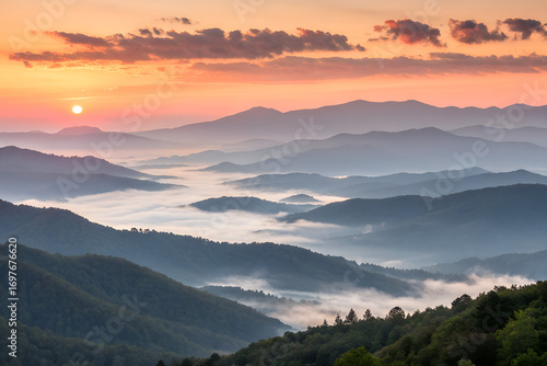 Sunrise Over Misty Mountain Range – Serene Morning Landscape Photography