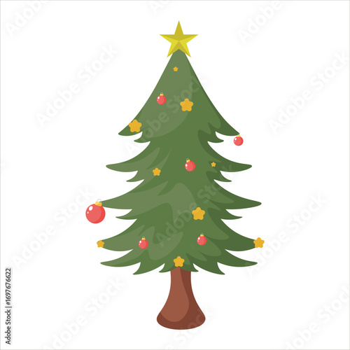 Christmas Tree Vector Flat Illustration