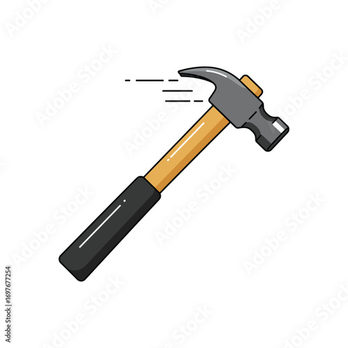 Cartoon hammer with wooden handle and metal head – stock vector flat illustration