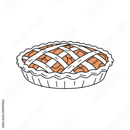 Lattice topped apple pie illustration - line art of delicious baked dessert – stock vector flat illustration