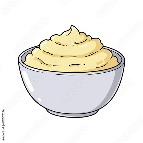 Creamy mashed potatoes in bowl – stock vector flat illustration