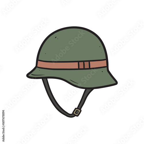 Vintage military helmet with chin strap illustration – stock vector flat illustration