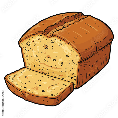Whole wheat bread loaf with sliced piece – stock vector flat illustration